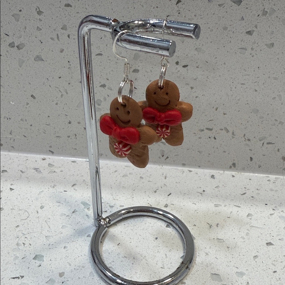 Gingerbread Man Earrings with Red Bows